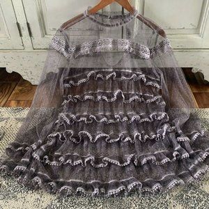 LAST FLASH SALE! Grey POL Boho Ruffle Blouse Top Blouse